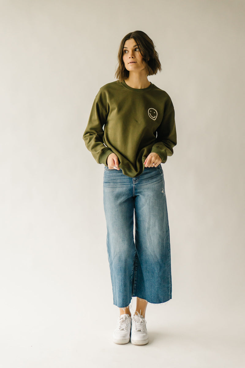 The Smiley Crewneck Pullover in Olive