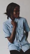 The Cassius Button-Up Blouse in Denim