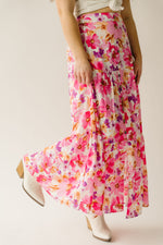 The Ruston Button Detail Maxi Skirt in Pink