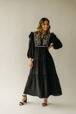 The Kandace Embroidered Midi Dress in Black