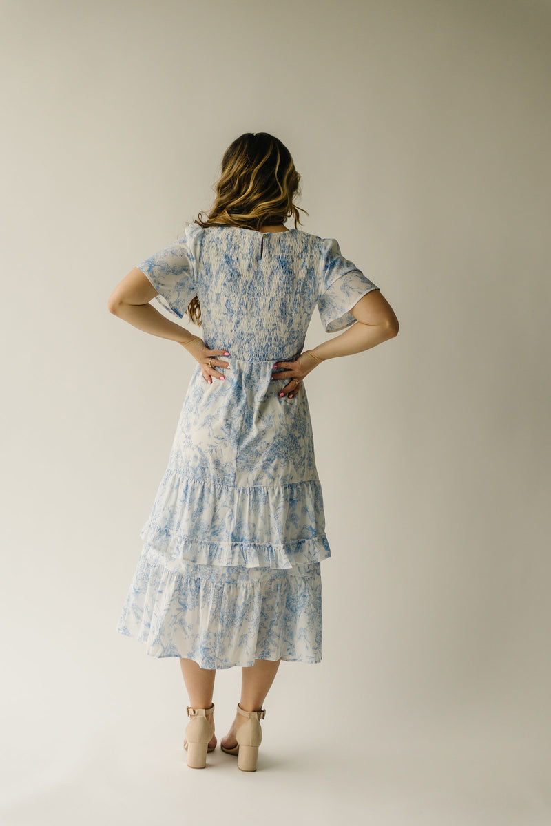 The Morena Tiered Midi Dress in Light Blue