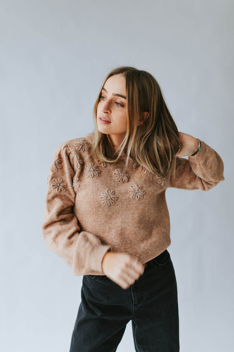The Purser Floral Textured Sweater in Dusty Apricot