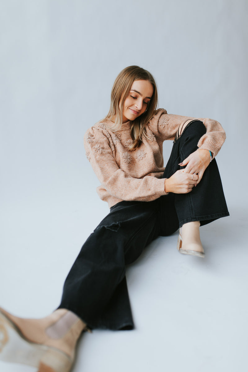 The Purser Floral Textured Sweater in Dusty Apricot