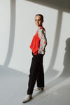 The Carine V-Neck Colorblock Blouse in Red + White