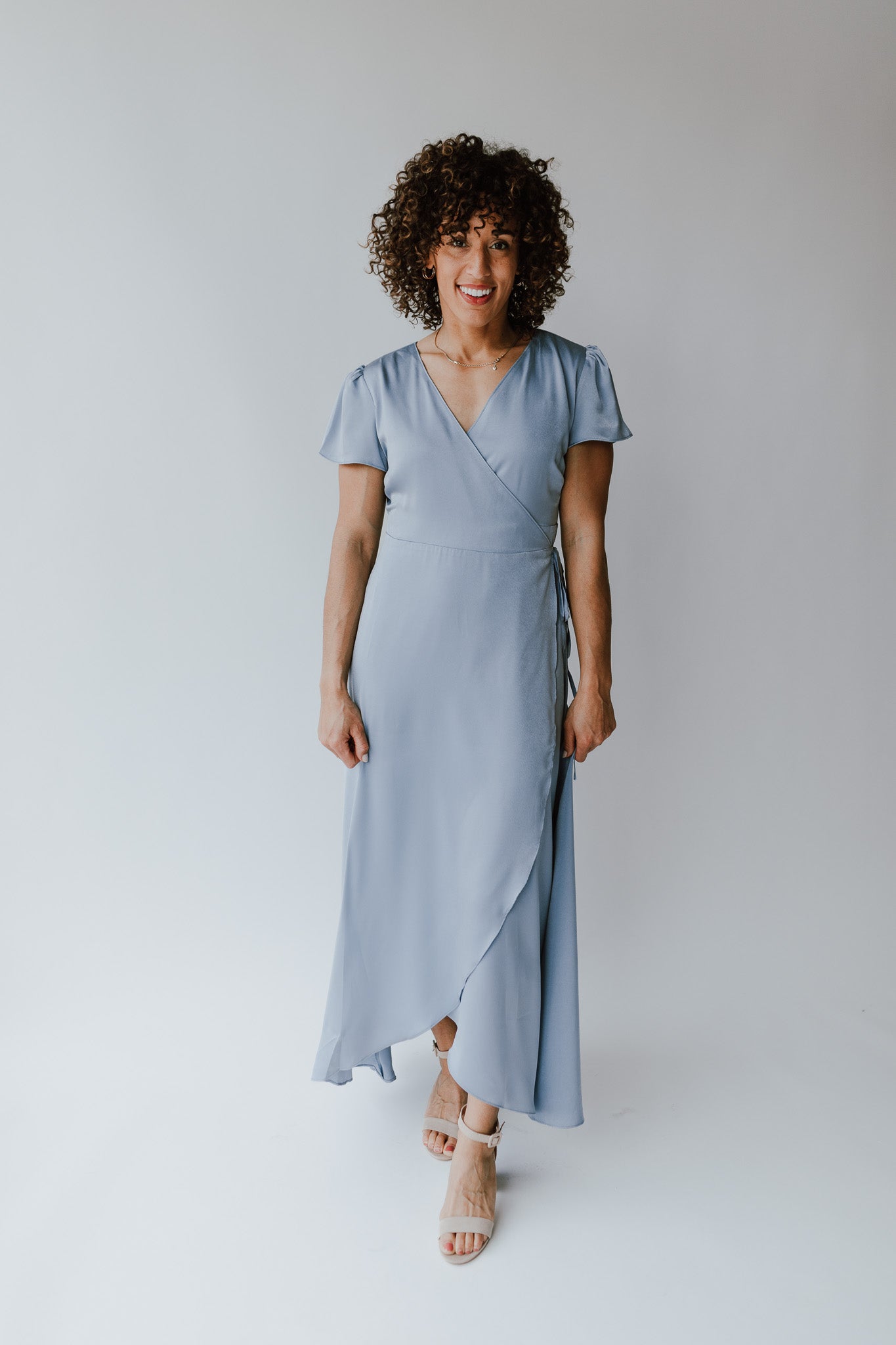 dateret Sequel Problemer The Lorena Satin Wrap Dress in Blue – Piper & Scoot