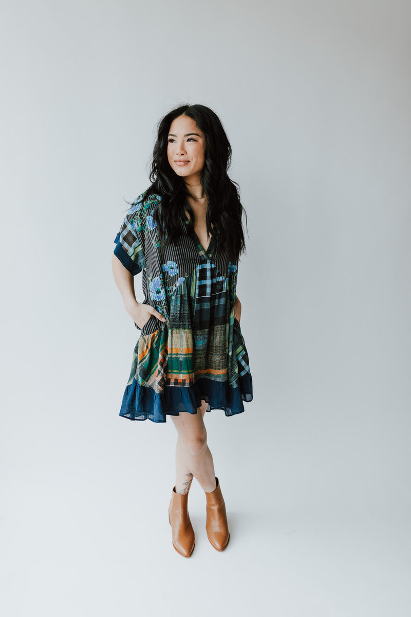 Free People: Printed Agnes Dress in Dark Combo