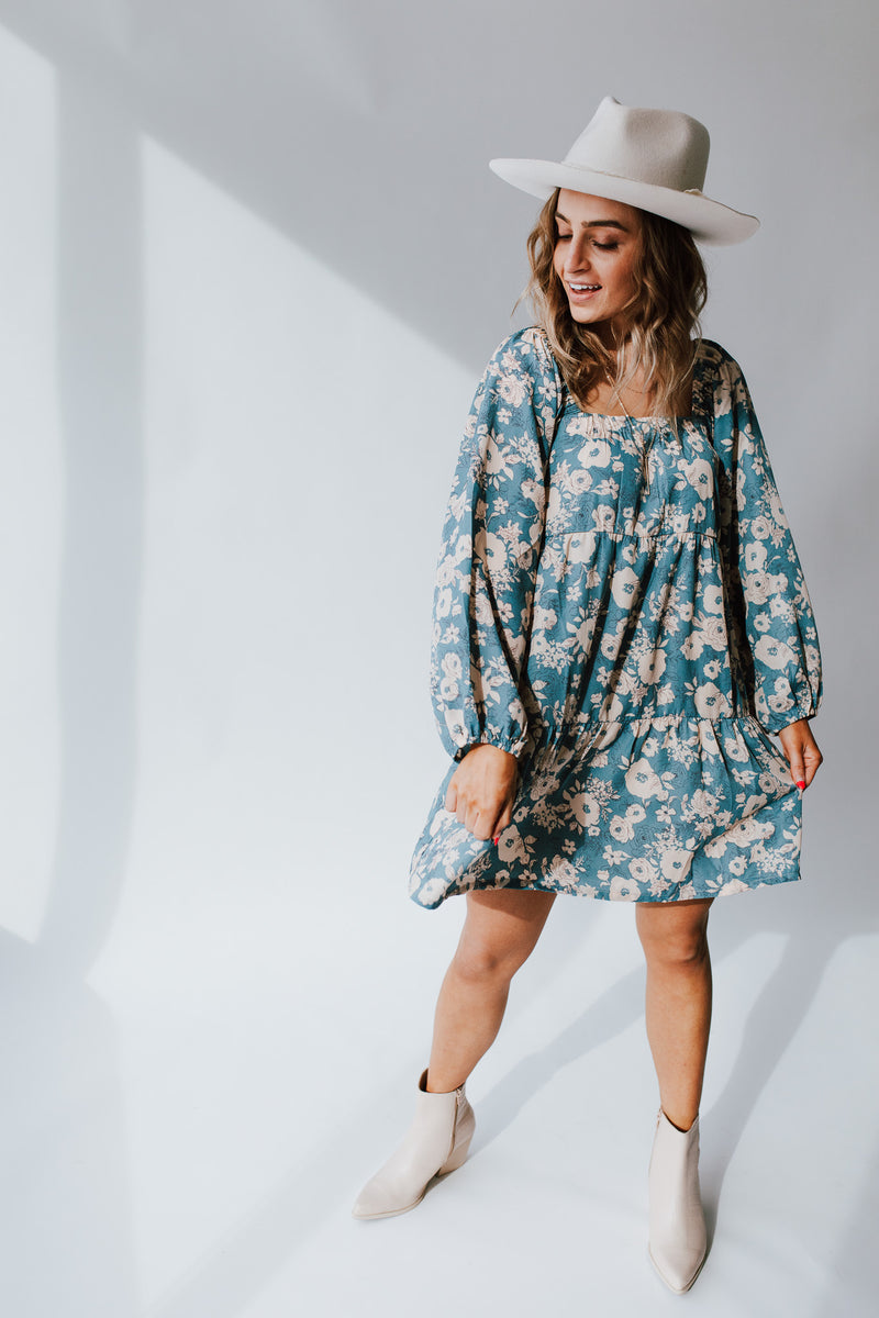 The Lansbury Tiered Dress in Blue Floral