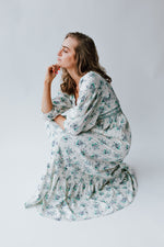 The Fantine Long Sleeve Floral Maxi Dress in Blue