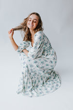 The Fantine Long Sleeve Floral Maxi Dress in Blue