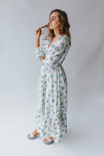 The Fantine Long Sleeve Floral Maxi Dress in Blue