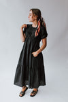 The Vivian Tiered Midi Dress in Black