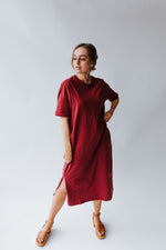 The Kacy Short-Sleeve Midi Dress in Burgundy