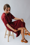 The Kacy Short-Sleeve Midi Dress in Burgundy