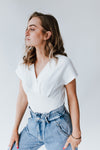 The Crestview Short Sleeve V-Neck Bodysuit in off White