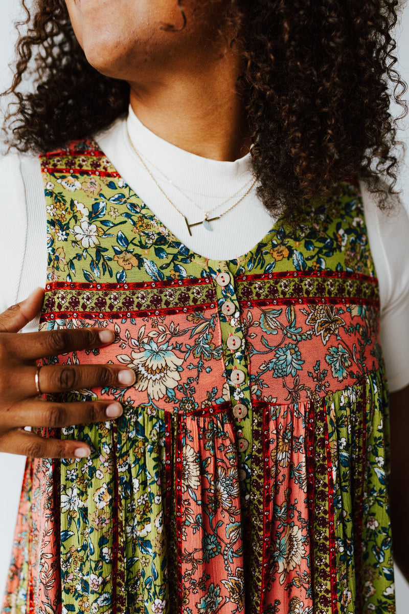 The Moran Wide Leg Tank Jumpsuit in Green Floral