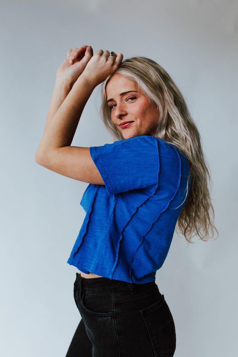 The Marsha Button-Up Tee in Cobalt Blue