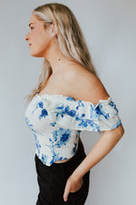 The Faulkner Smocked Detail Blouse in Blue Floral