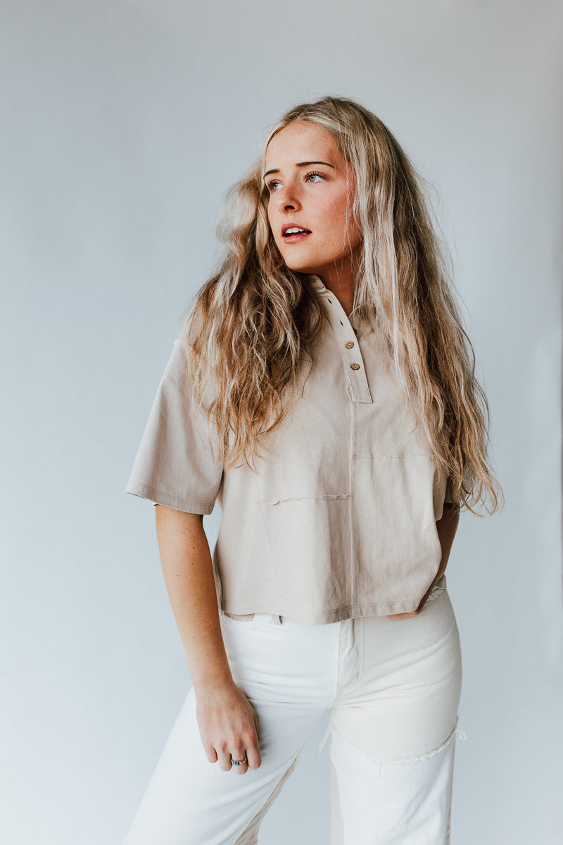 The Mollen Button-Up Tee in Khaki