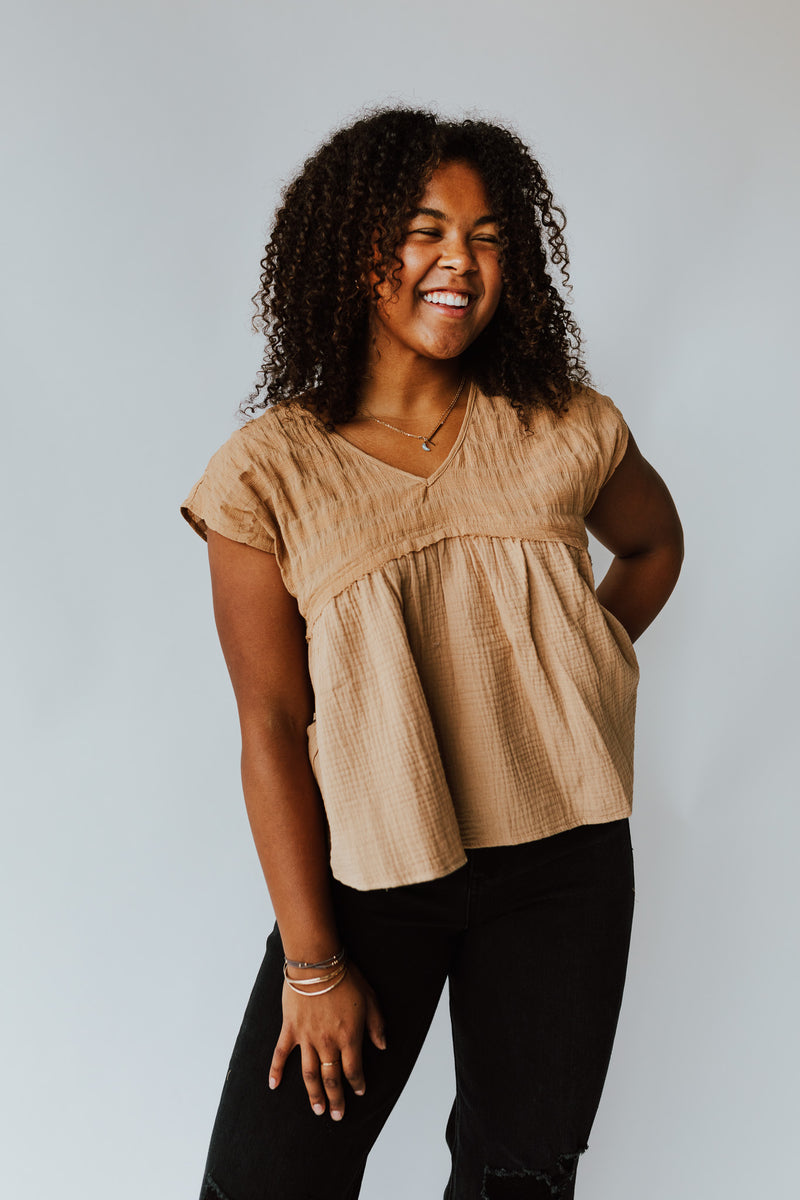 The Olson Gauze Detail Blouse in Sand