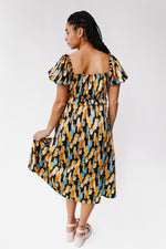 The Shields Abstract Midi Dress in Black Multi