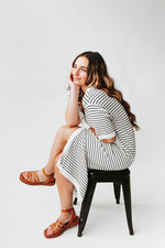 The Bridgers Button Down Dress in Black Stripe