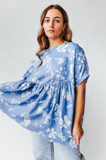 Free People: Moon City Printed Tee in Chambray Combo