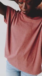 The Johannah Striped Detail Tee in Mauve