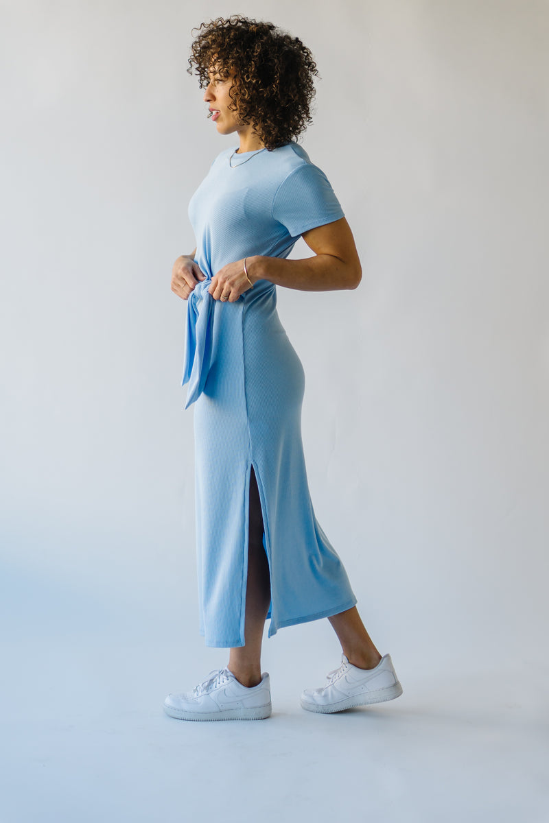 The Cortina Tie Detail Midi Dress in Marina Blue