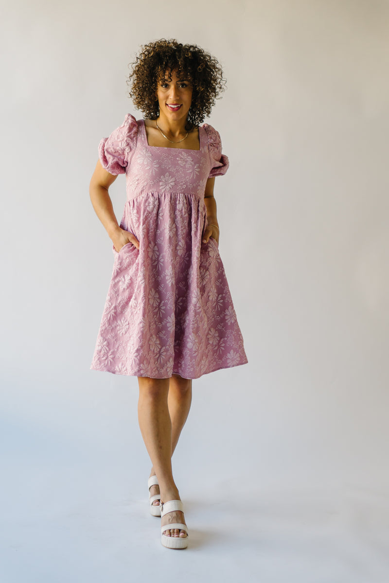 The Millerton Square Neck Floral Dress in Dusty Rose