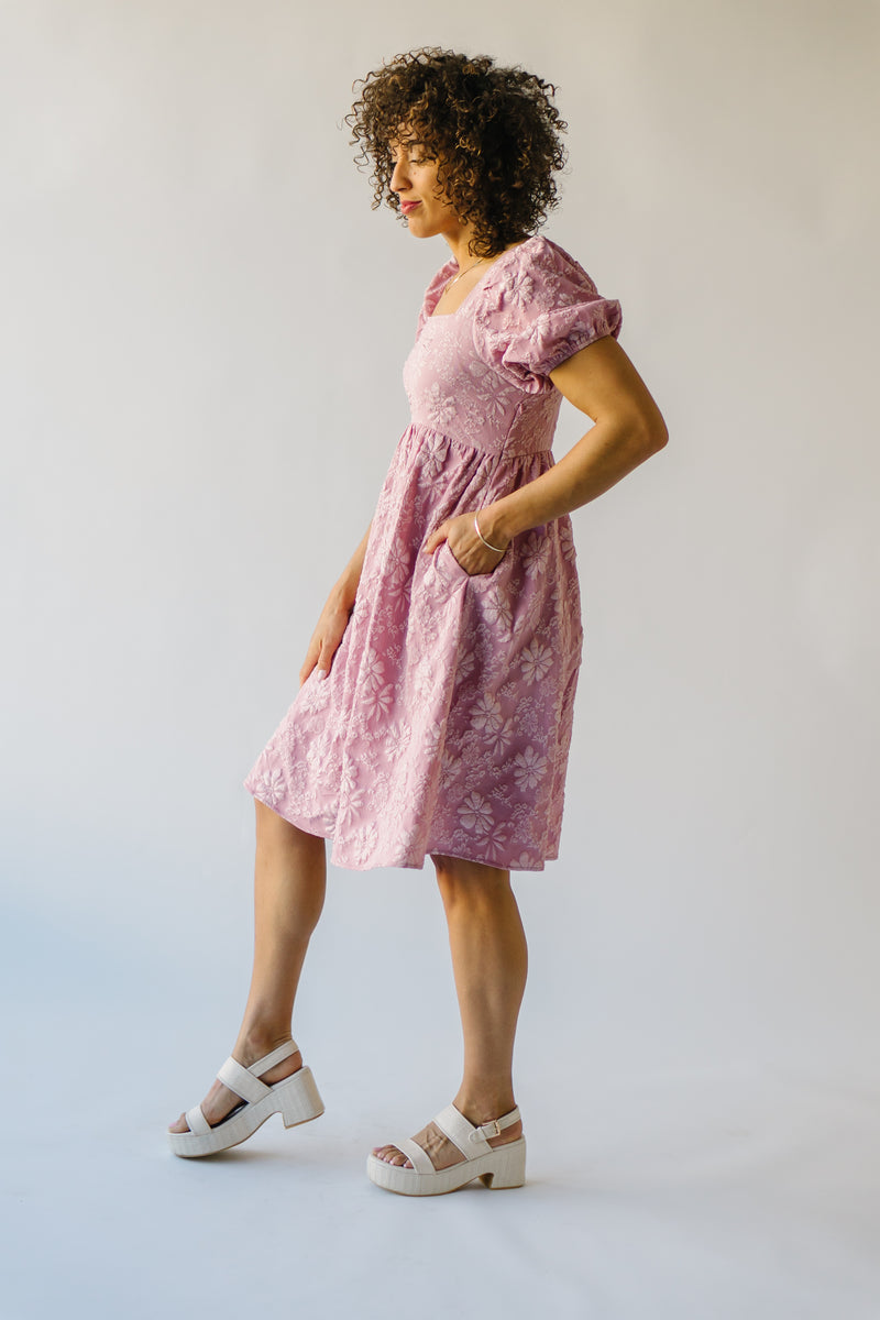 The Millerton Square Neck Floral Dress in Dusty Rose