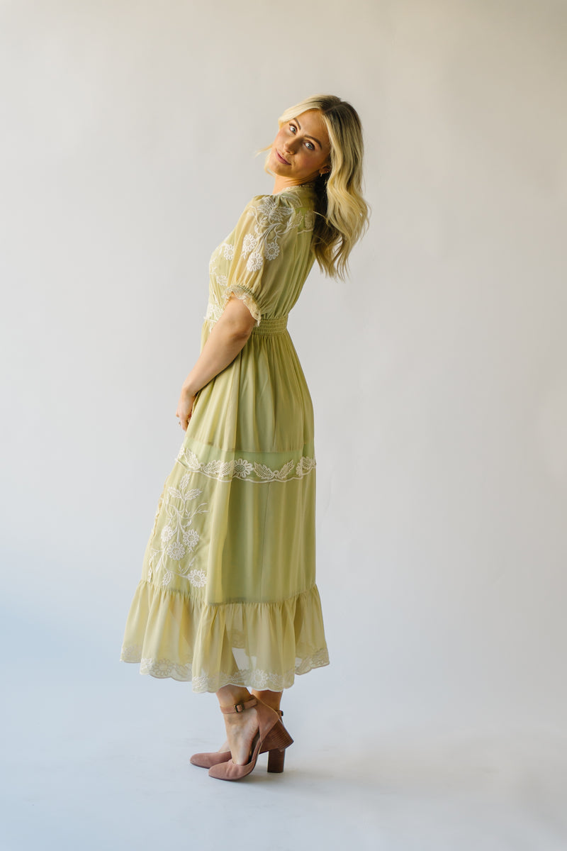 The Suzannah Floral Detail Dress in Sage Green