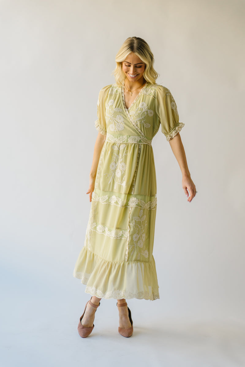 The Suzannah Floral Detail Dress in Sage Green