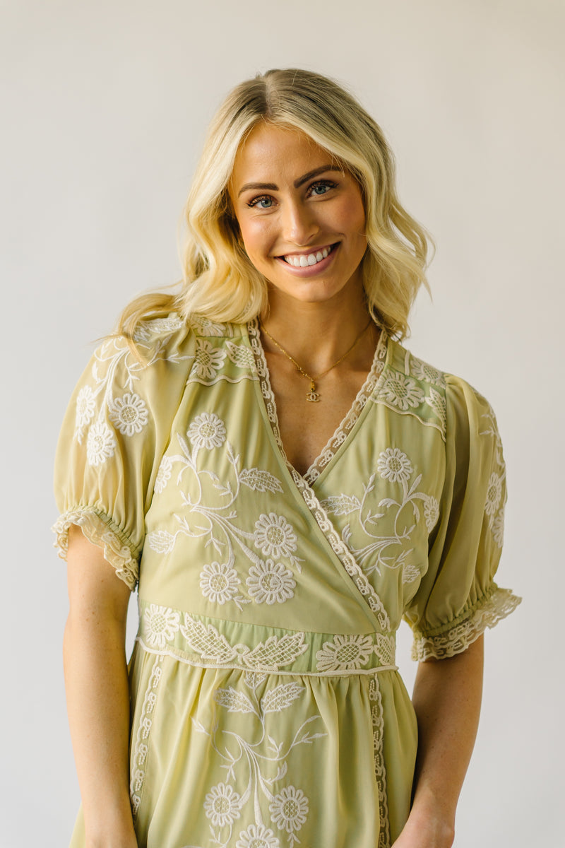 The Suzannah Floral Detail Dress in Sage Green