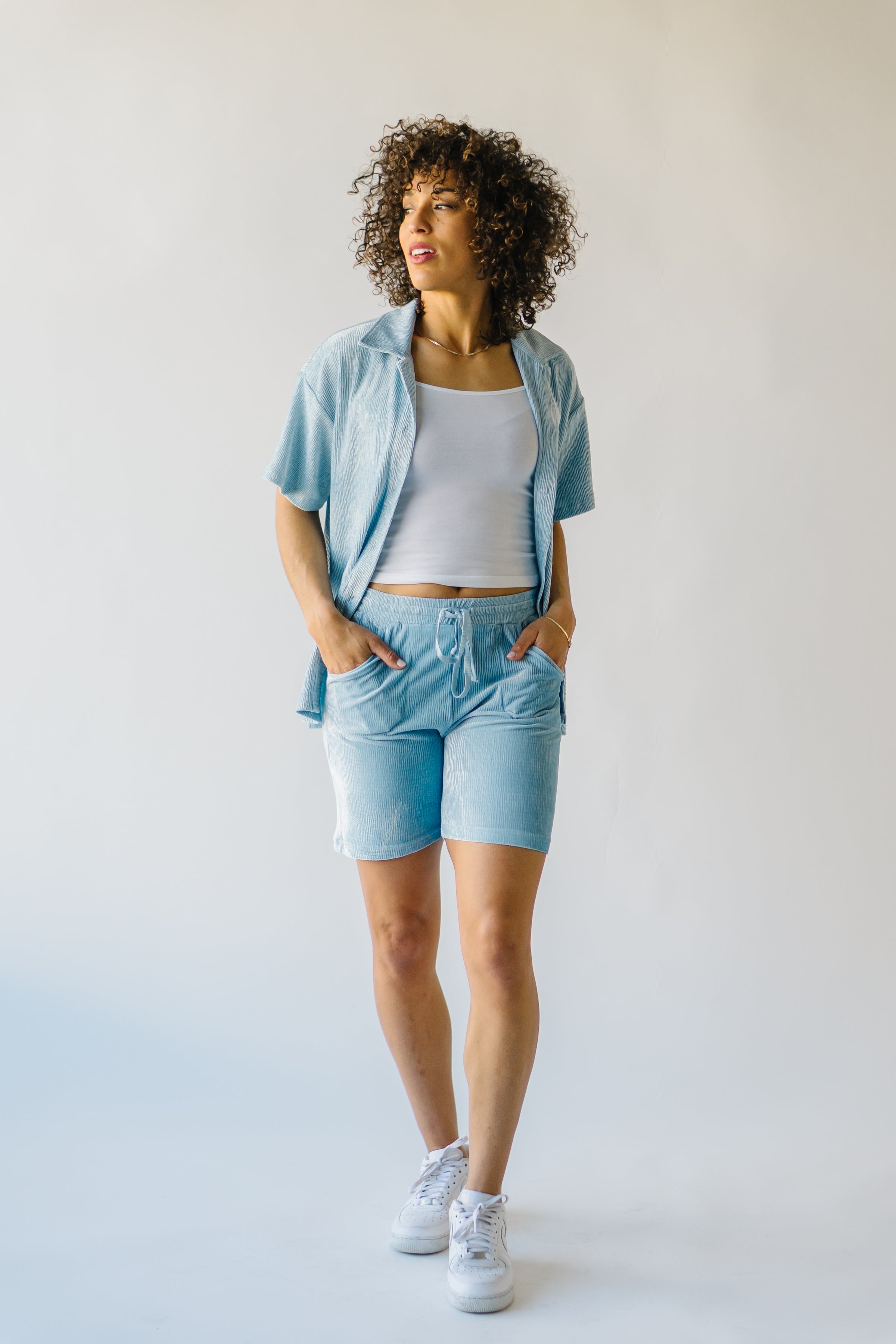 in High Scoot Waisted Blue Morell – The Piper Shorts & Velvet