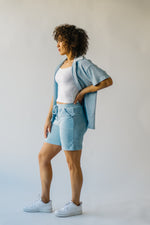 The Morell High Waisted Shorts in Blue Velvet