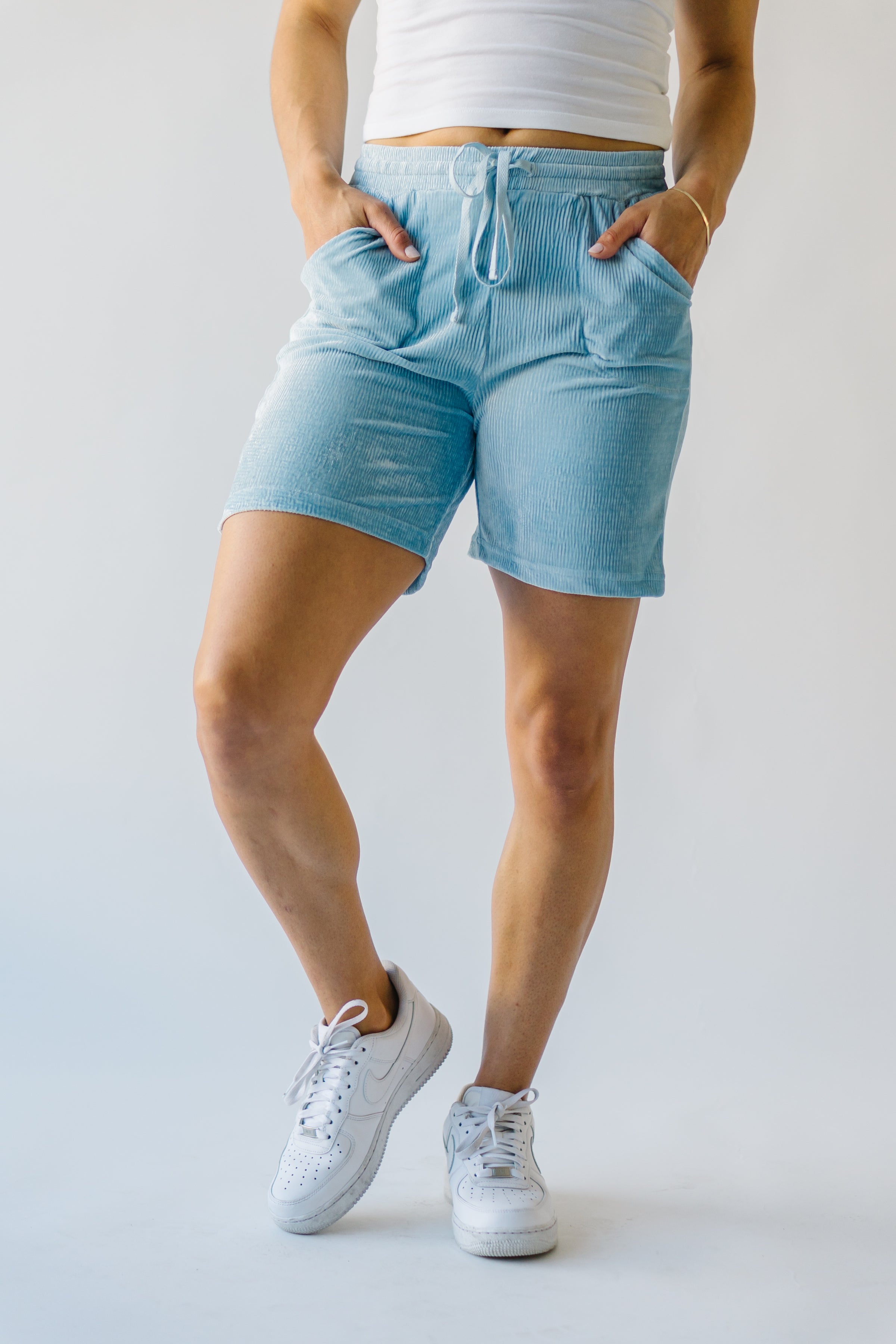 High & Piper Waisted Velvet Morell Blue in Scoot – Shorts The