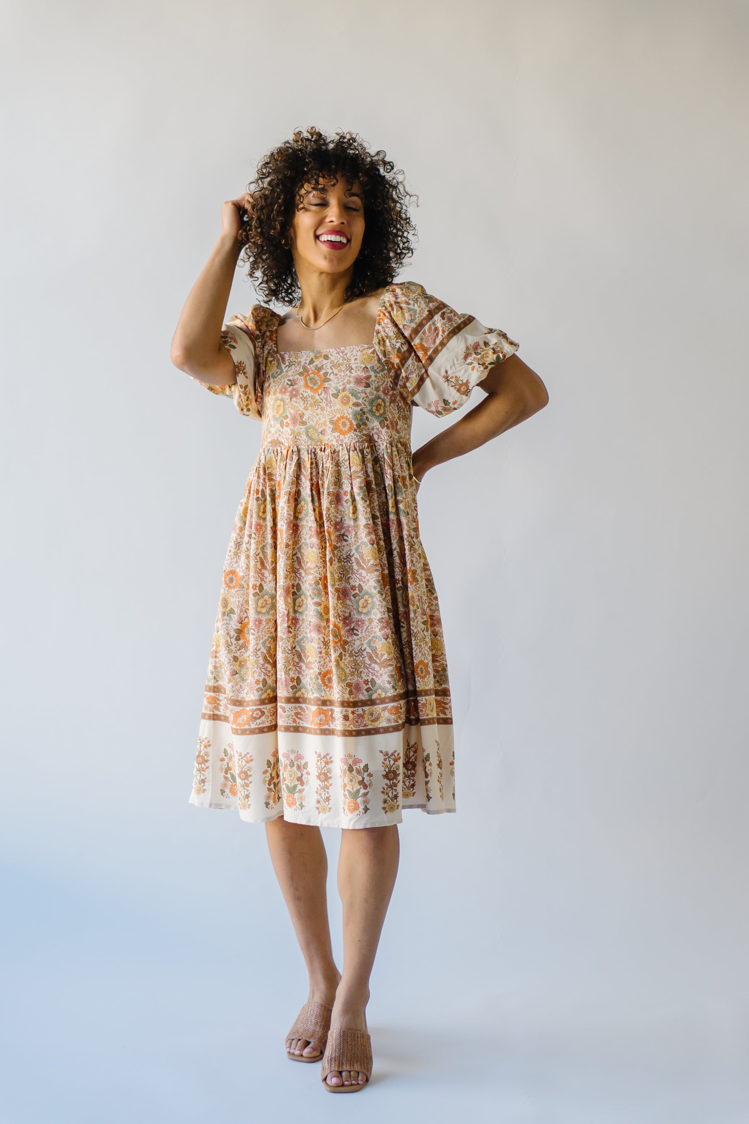 The Brilee Patterned Midi Dress in Natural – Piper u0026 Scoot