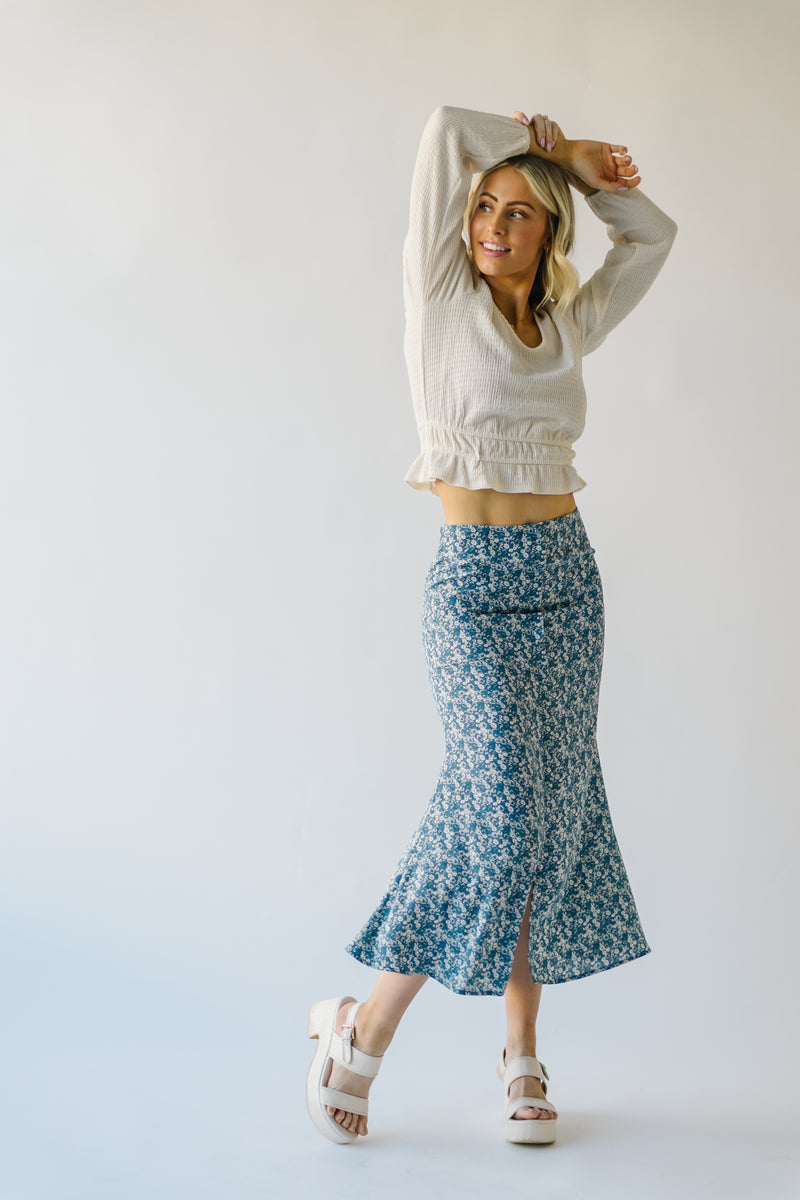 The Tiverton Floral Midi Skirt in Blue