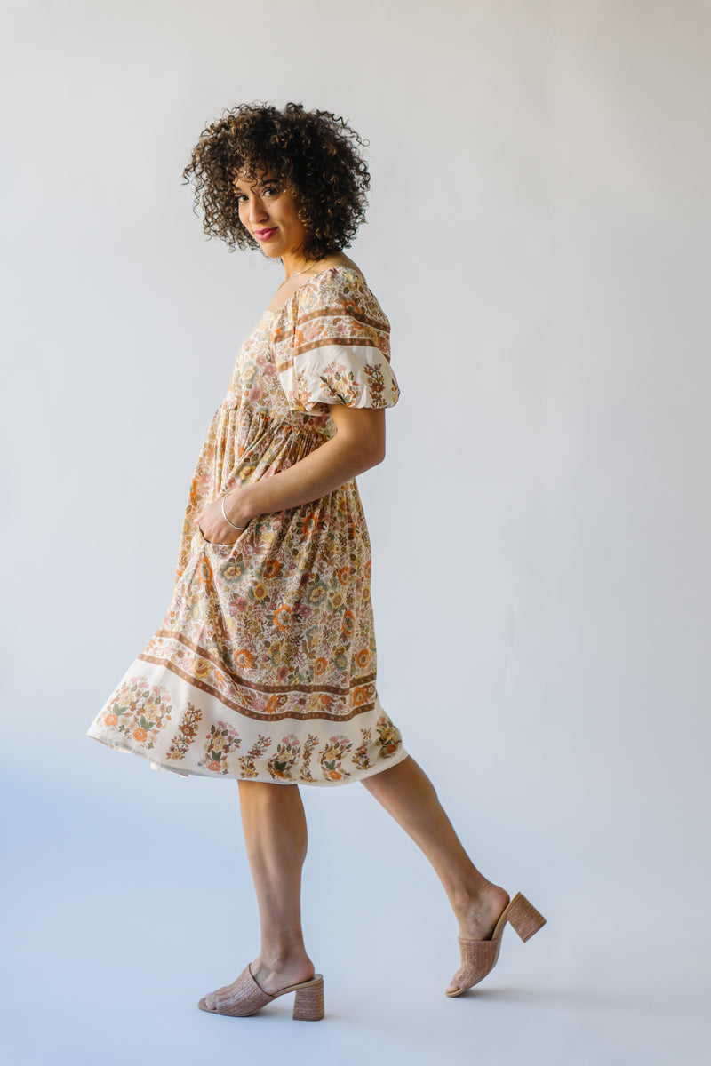 The Brilee Patterned Midi Dress in Natural