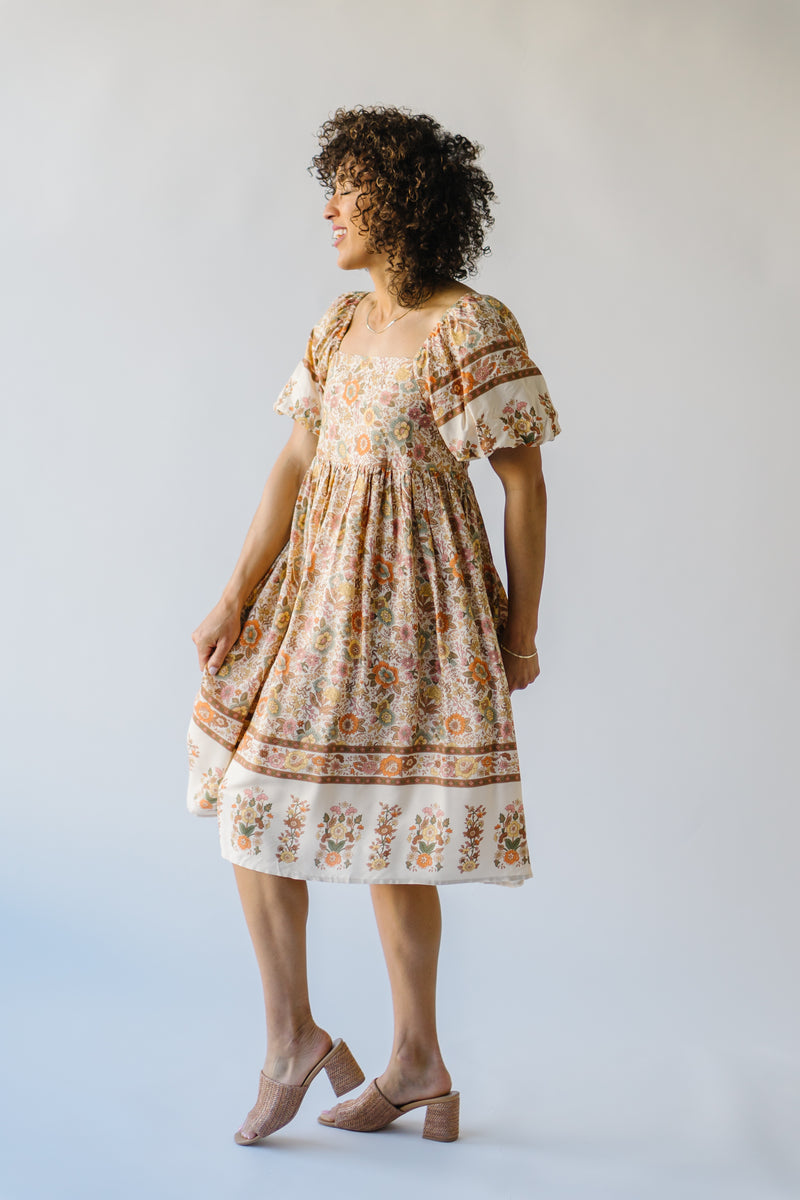 The Brilee Patterned Midi Dress in Natural