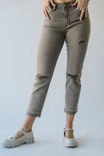 Denim: Augusta Super High Rise Straight Jean in Taupe