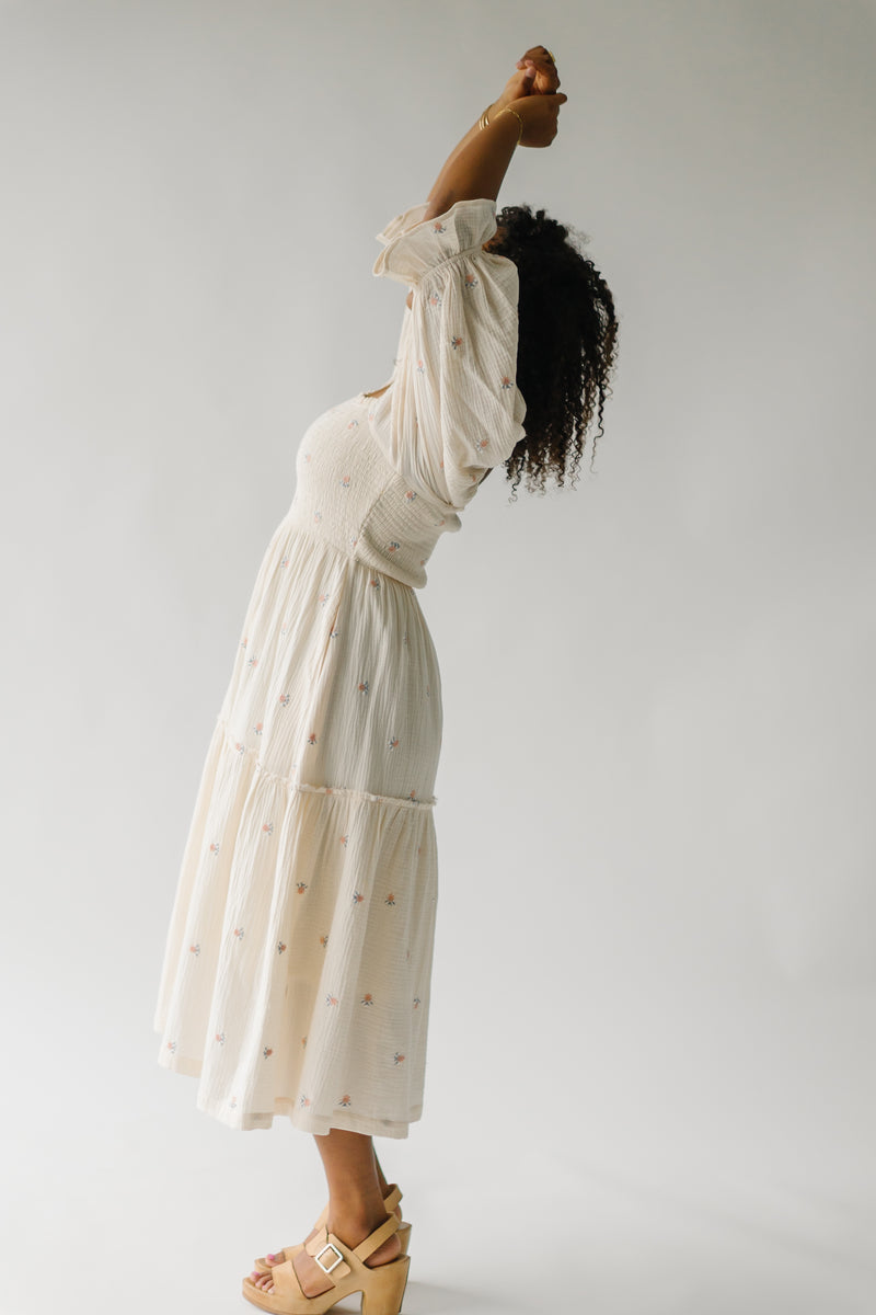 The Tommy Linen Midi Dress in Cream Floral