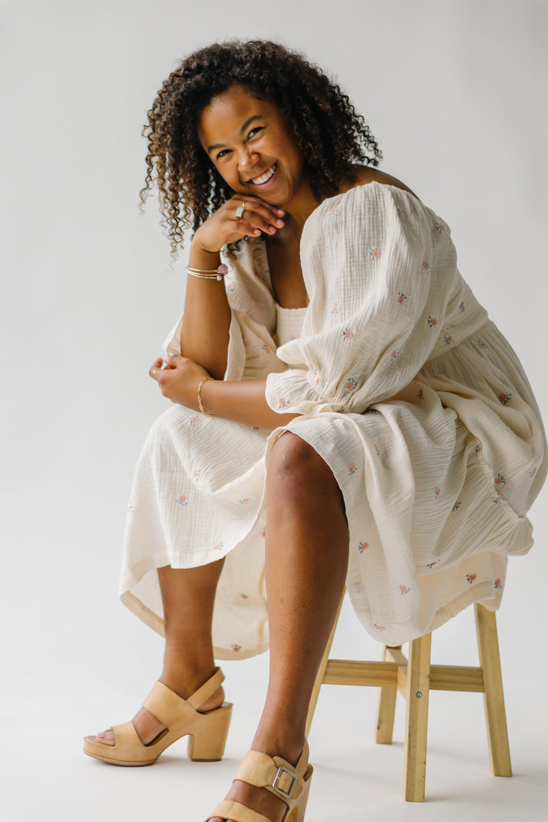 The Tommy Linen Midi Dress in Cream Floral