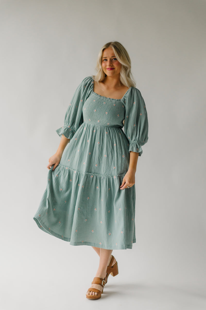 The Tommy Linen Midi Dress in Dusty Sage Floral