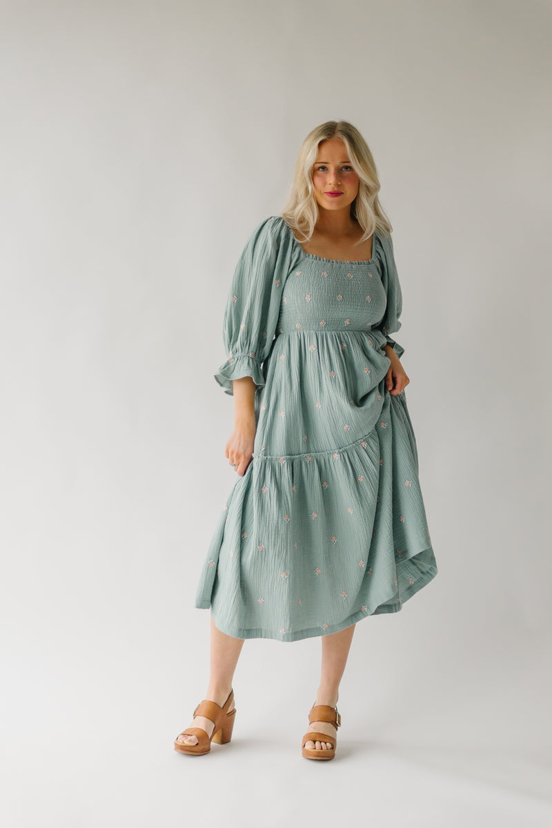 The Tommy Linen Midi Dress in Dusty Sage Floral