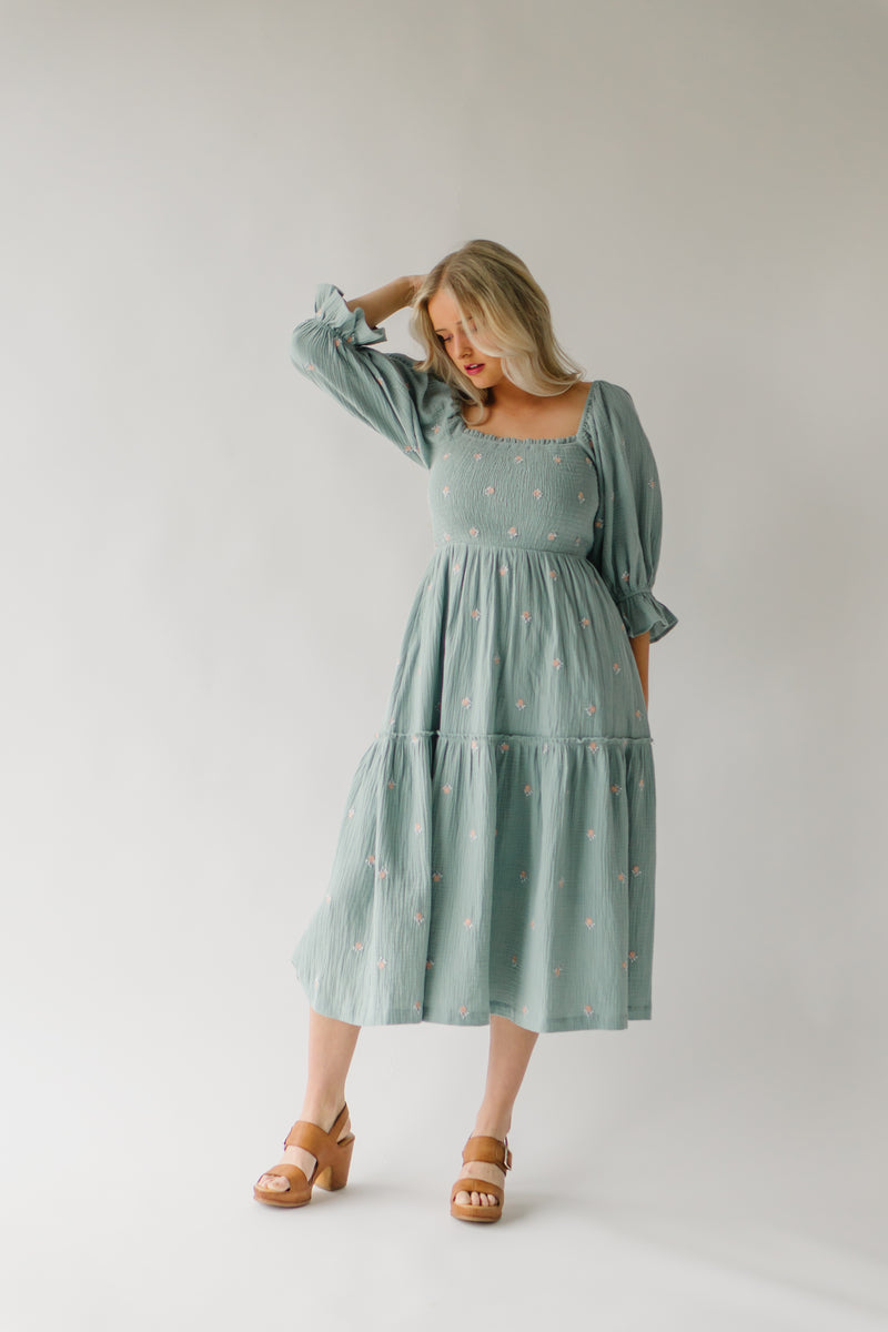 The Tommy Linen Midi Dress in Dusty Sage Floral
