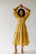 The Tommy Linen Midi Dress in Mustard Floral