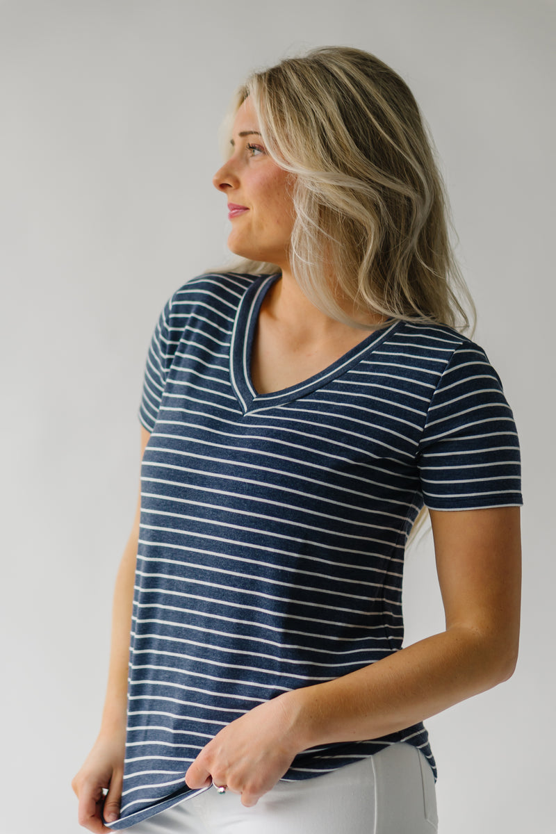The Winthrop V-Neck Tee in Navy Stripe