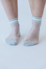SOCKS: The Sheer Striped Cuff Anklet Sock in Medium Gray