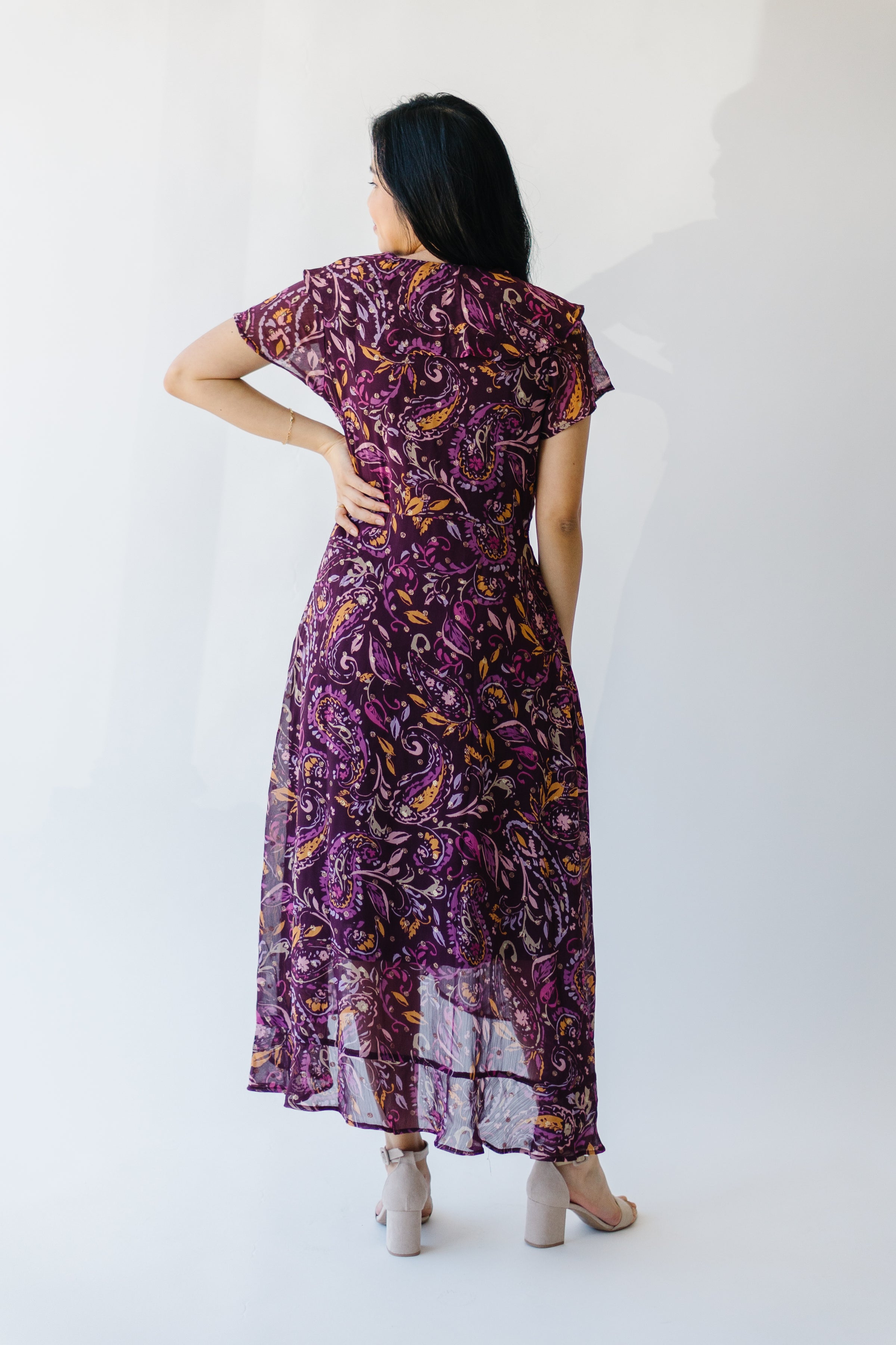 Pellucid Purple Floral Ruffled Wrap Dress Large